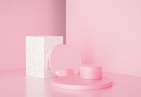 3d render modern geometric shapes with marble and mirror, for product presentation photo