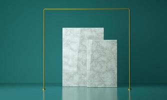 3D render luxury marble square with golden frame, studio background for product display photo