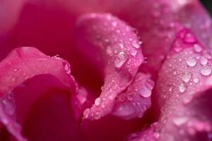 Close up of pink rose petals with water drop photo