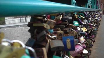 Metal locks of love on the bridge - Wroclaw Poland video