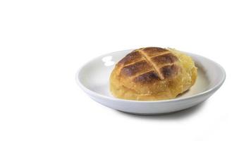 Round bun charcoal grilled serve with crispy bread photo