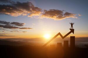 The line graph that grows on the top of the hill and sunset photo