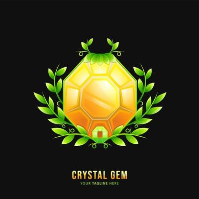 Yellow crystal gemstone badge with ornament border