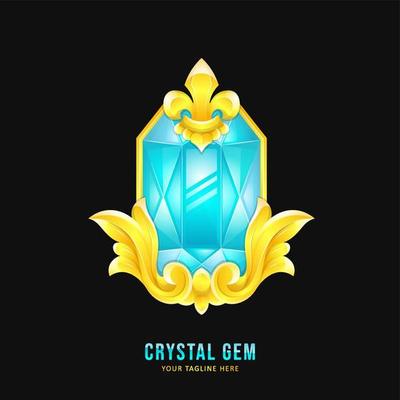 Blue crystal gemstone badge with ornament border