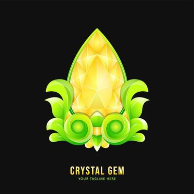 Yellow crystal gemstone badge with ornament border