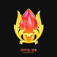 Red crystal gemstone badge with ornament border vector