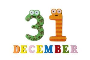 December 31 on white background, numbers and letters. photo
