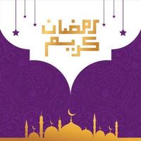 Ramadan kareem typographic. ramadhan feast greeting card vector illustration. lettering composition of muslim holy month with mosque building