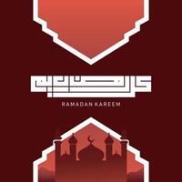 ramadán kareem tipográfico. ramadhan fiesta tarjeta de felicitación vector ilustración. composición de letras del mes sagrado musulmán con el edificio de la mezquita
