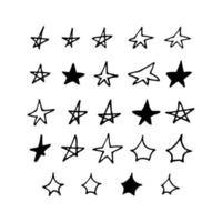 estrellas doodle conjunto dibujado a mano. , escandinavo. diseño de la decoración de la etiqueta engomada del icono vector