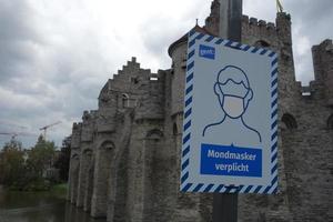 Brussels, Belgium, August 1, 2020 - Mandatory mask sign in Dutch language
