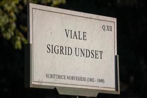 Rome, Italy, 2021 - Viale Sigrid Undset sign in Rome Italy photo
