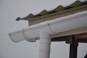 Architectural elements of the building covered with snow photo