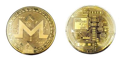 The gold bitcoin on a white isolated background. photo