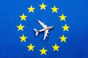 EU flag and the plane. The concept of travel. photo