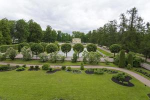 Summer Park with alleys and benches near the footpaths. photo