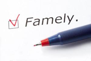 The word family is printed on a white background. photo