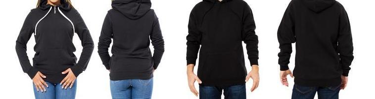 female and male hoodie mock up isolated, hood mockup empty for logo, sweatshirt collage or set photo
