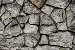 Brick wall of a wild stone close up background. Gray texture of stone photo