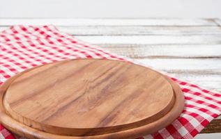 pizza desk,tablecloth on wooden table selective focus, holiday concept photo