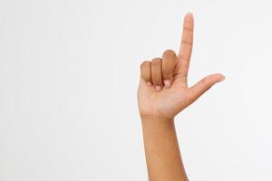 finger point isolated white background. afro american hand. Mock up. Copy space. Template. Blank. photo