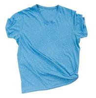 Blue t shirt isolated on white top view, t-shirt isolated on white background, female male empty blank tshirt ready for your own graphics. photo