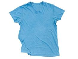 Blue t shirt isolated on white top view, t-shirt isolated on white background, female male empty blank tshirt ready for your own graphics. photo