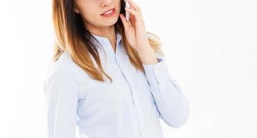 business girl tolking on mobilephone, isolared on white background photo