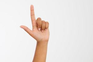 finger point isolated white background. afro american hand. Mock up. Copy space. Template. Blank. photo