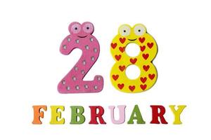 February 28 on white background, numbers and letters. photo