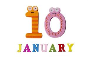 January 10 on white background, numbers and letters. photo