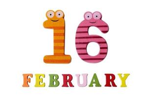 On 16 February, on a white background, numbers and letters. photo