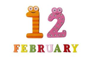 February 12 on white background, numbers and letters. photo