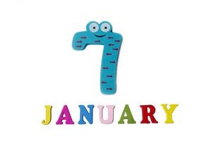January 7 on white background, numbers and letters. photo