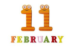 February 11 on white background, numbers and letters. photo