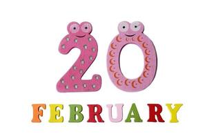 February 20 on white background, numbers and letters. photo