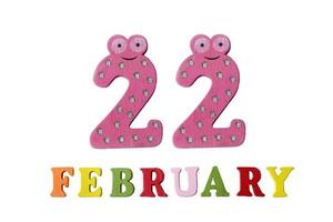 February 22 on white background, numbers and letters. photo