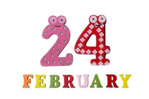 February 24 on white background, numbers and letters. photo