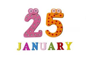 January 25 on white background, numbers and letters. photo