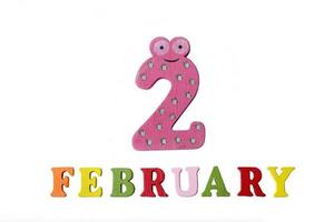 February 2, on a white background, numbers and letters. photo