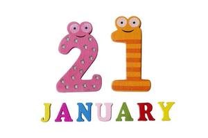 January 21 on white background, numbers and letters. photo