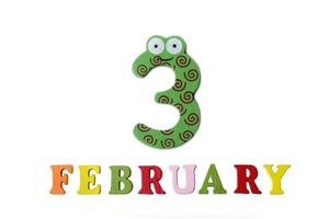 February 3, on a white background, numbers and letters. Calendar. photo