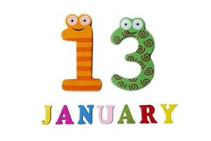 January 13 on white background, numbers and letters. photo