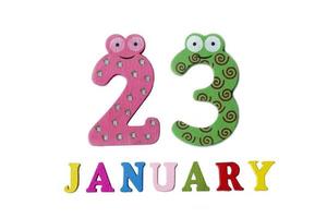 January 23 on white background, numbers and letters. photo