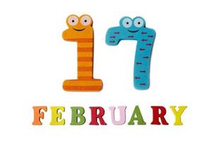 February 17 on white background, numbers and letters. photo