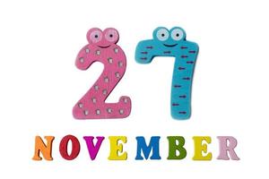 November 27 on white background, numbers and letters. photo