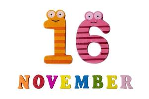 November 16 on white background, numbers and letters. photo