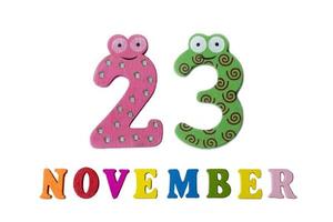 November 23 on white background, numbers and letters. photo