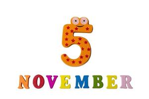 November 5 on white background, numbers and letters. photo