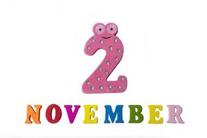 November 2, on a white background, numbers and letters. photo